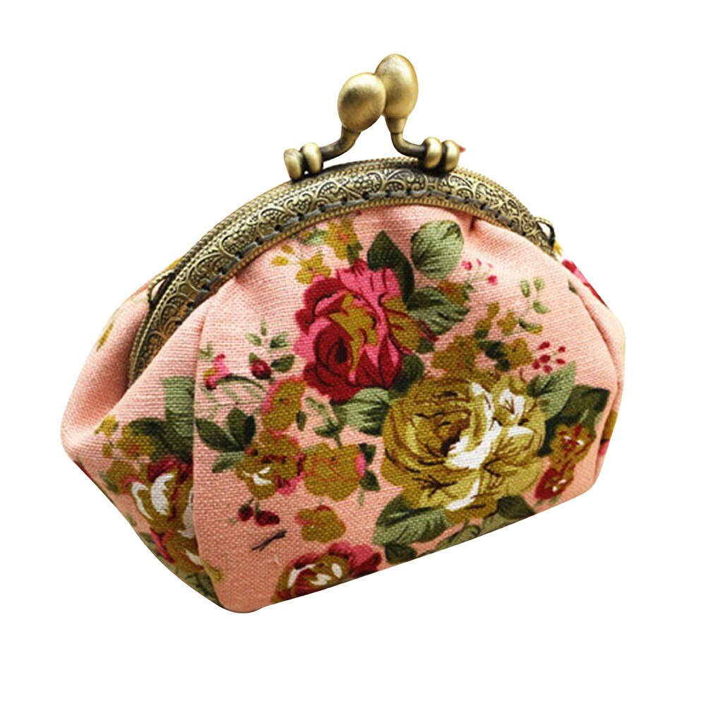 Mini bolsas femininas senhora retro flor do vintage pequena carteira ferrolho bolsa de embreagem bolsa pequena moeda monederos para monedas # y3: Rosa