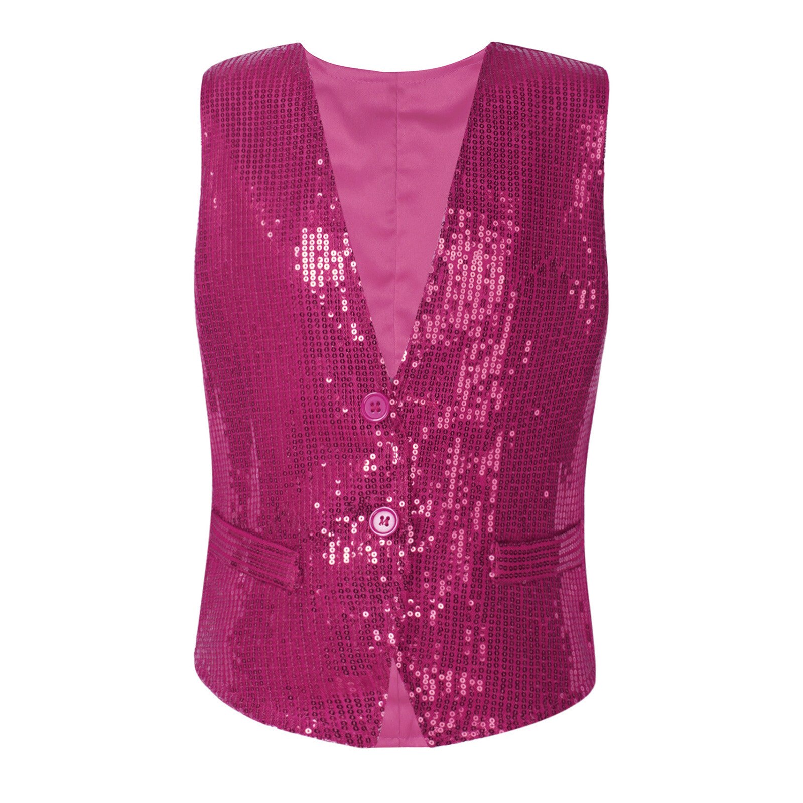 Gilet sans manches à paillettes pour filles et garçons, tenue de soirée, de bal, de Jazz et de danse: Hot Pink / XS