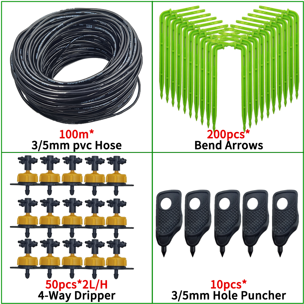 Oasis-sistemas de riego por microgoteo para jardín, kit de goteros de flecha de 3/5mm, para invernadero de bonsái en maceta, 10-100M, 4L, 8l/H