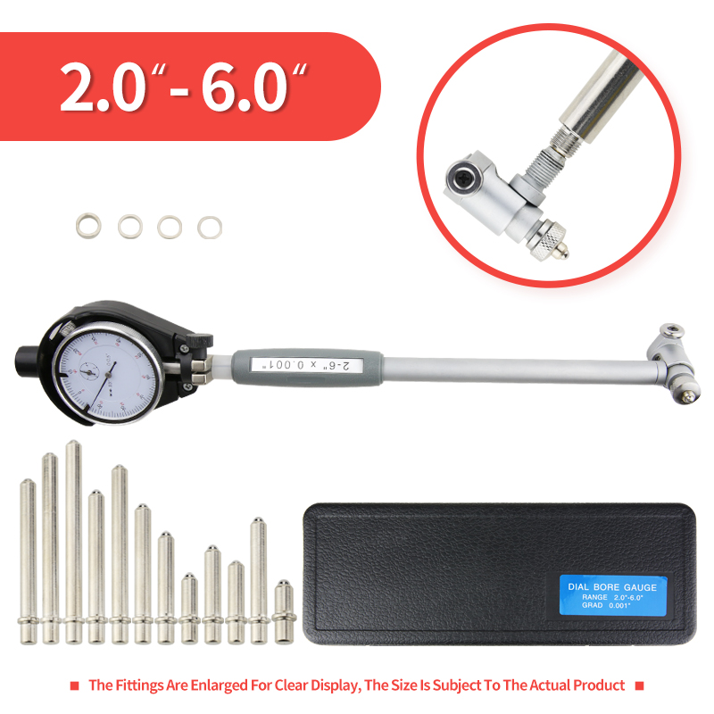 Meten Staaf 0.01Mm Dial Bore Gauge 18-35Mm 35-50Mm 50-160Mm Center ring Meetklok Micrometer Meters Meetinstrumenten: Black 2-6Inch