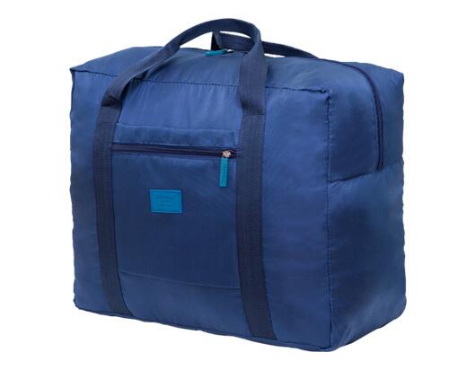 Travle bag blixtlås stor kapacitet nylon vikbar unisex bagage kläder sortering organisera väska: Mörkblå