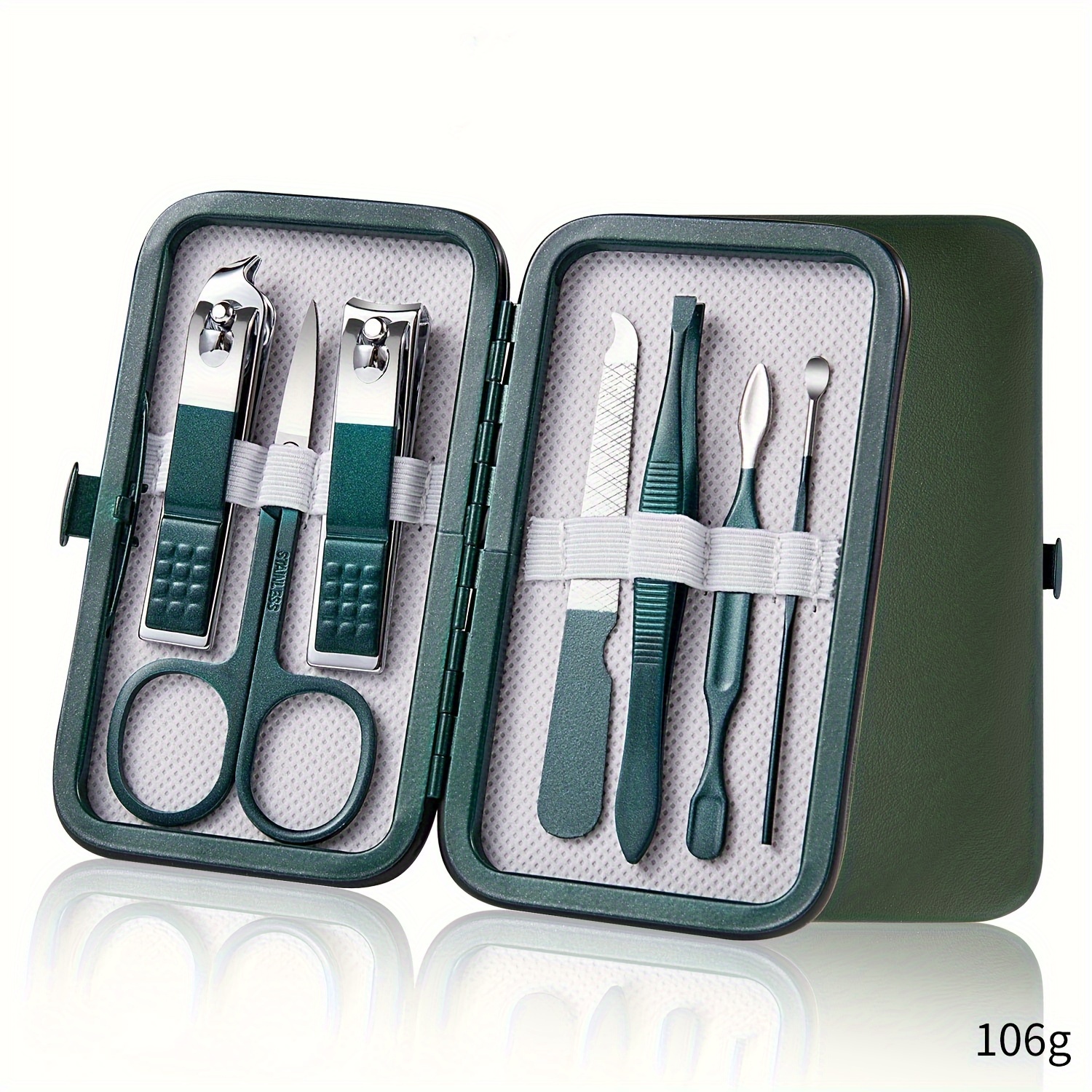 Kit para el cuidado de las uñas, juego de manicura y pedicura de acero inoxidable, cortaúñas con estuche de viaje, 7/10/12/18 piezas: Verde claro