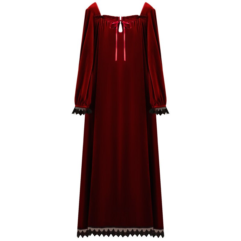 Camisón romántico de terciopelo para mujer, bata cálida de princesa, ropa de dormir Vintage victoriana, vestido de noche para mujer, Otoño e Invierno