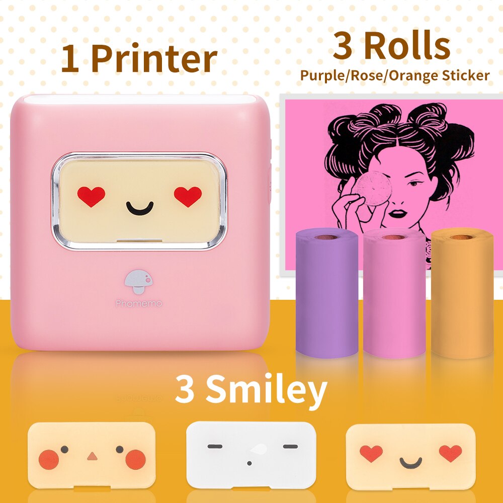 Phomemo M02E Pocket Thermal Picture Mini Printer Clear Printing Label Sticker Maker Wireless Photo Printing for Christmas: Pink-Q22-RMSPRO