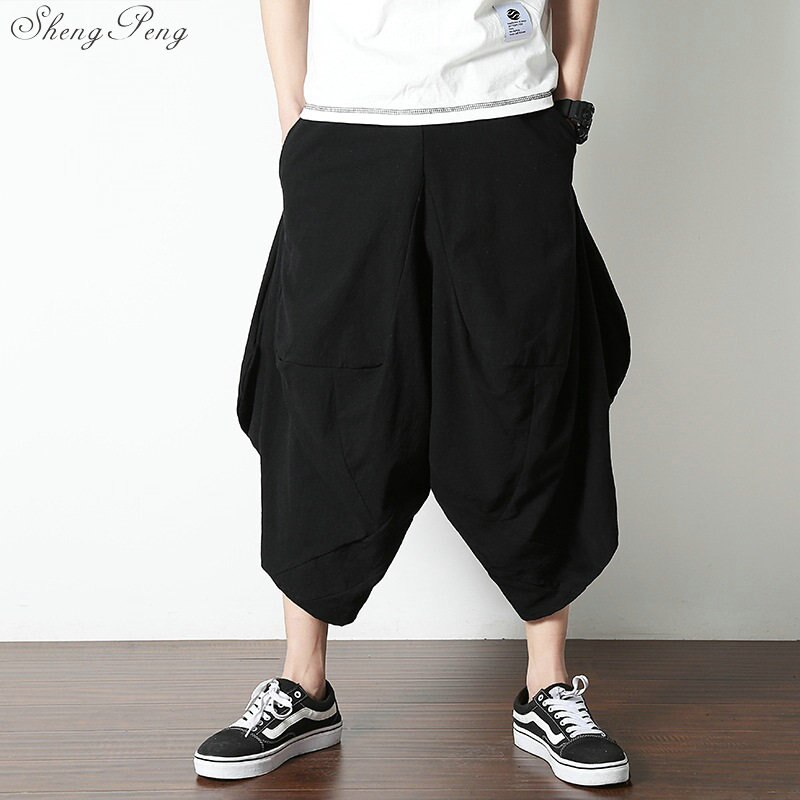 Chinese traditional kung fu wushu pants clothing for men male linen oriental style wide leg pants trousers streetwear V1611
