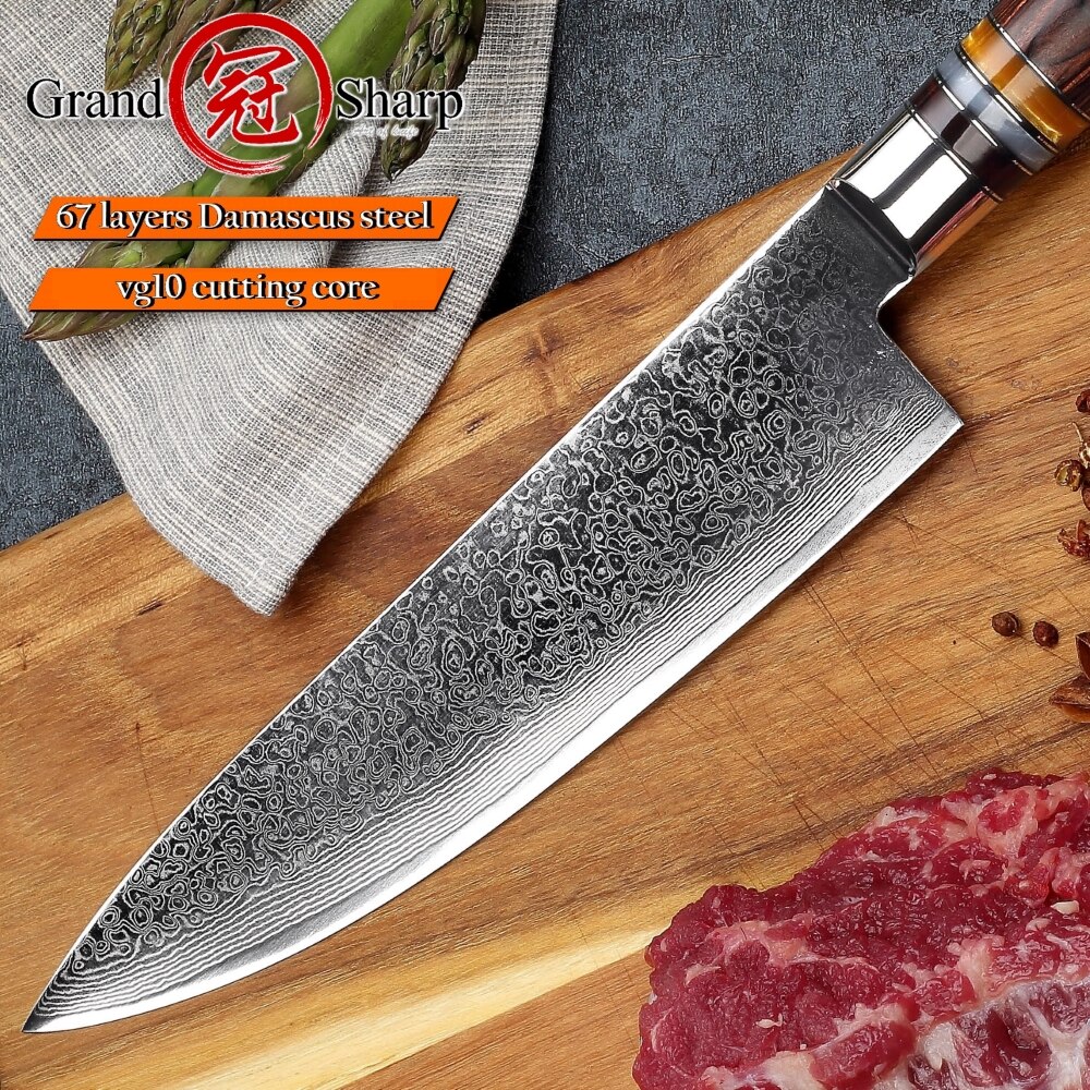 Grandsharp Damasco cuchillos de cocina 4 Uds Chef cuchillo Nakiri de corte de herramientas de cocina casera VG10 japonés de acero inoxidable