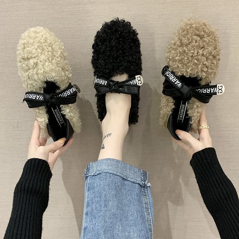 Bont Vrouwen Voor Schoenen Pluche Warm Houden Platte Schoenen Vrouwen Casual Gesp Loafers Bont Schoenen Vrouw Zapatos De Mujer Dames katoenen Schoenen
