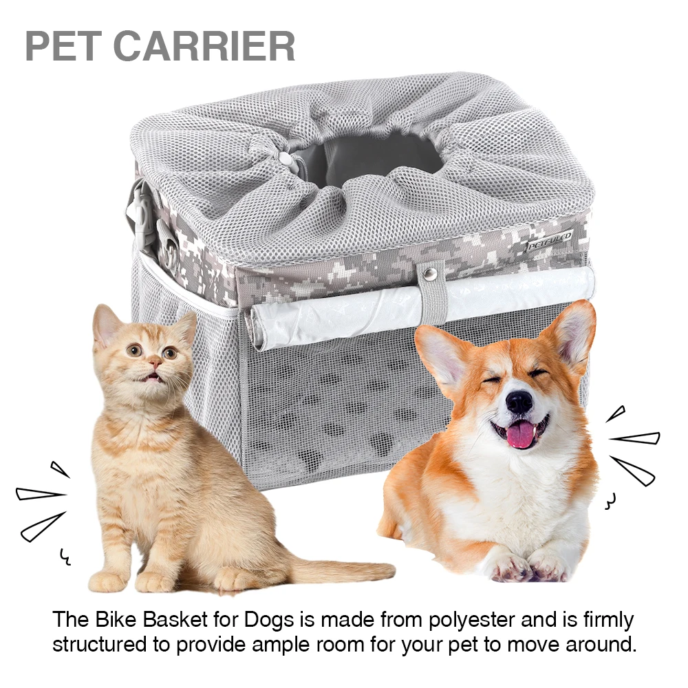 Cesta para bicicleta para perros, cesta para perros para mascotas pequeñas y medianas con malla transpirable, cesta para bicicleta extraíble, cesta para bicicleta con manillar delantero