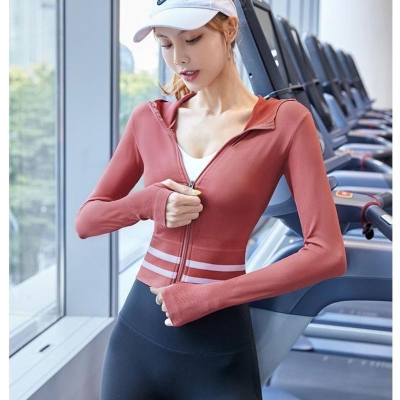 Sportjacke für damen, frühling/herbst, eng anliegend, lauf- und yoga-tops, freizeitjacke, kapuzenstrickjacke, trainingskleidung