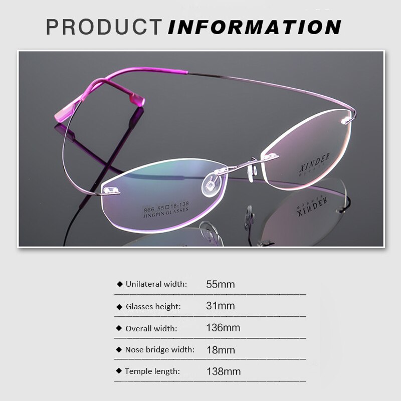Rimless Glasses Ultralight Eyeglasses Frames Memory Titanium Rimlessnearsighted glasses Women Presbyopic Eyeglasse Brand