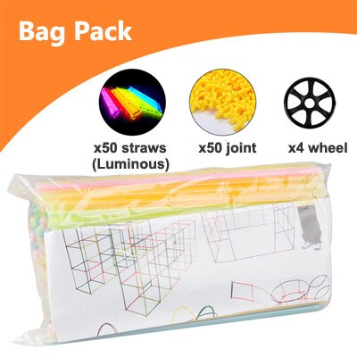 Diy Bouw Speelgoed 4D Stro Pijp Blokken Tunnel Vormige Stiksels Geplaatst Pijplijn Bouwstenen Kinderen Educatief Speelgoed: 100pcs glow bag