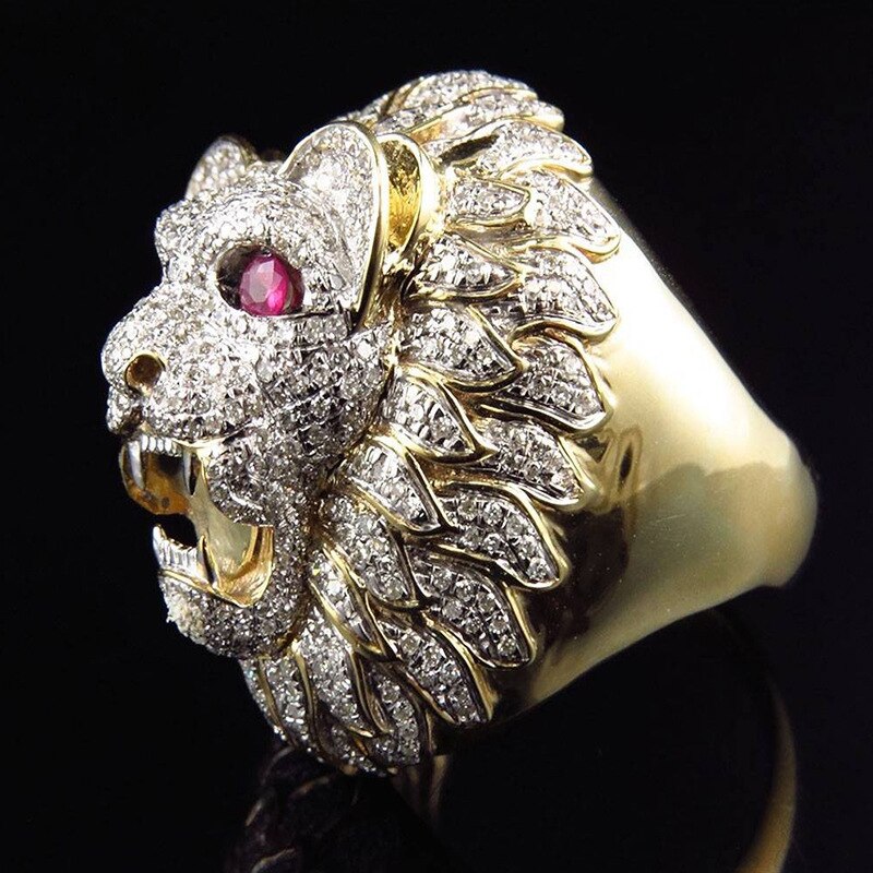 Milangirl Lion Head Punk Luxury Rings For Men Party Club Gothic Championship Rings Jewelry