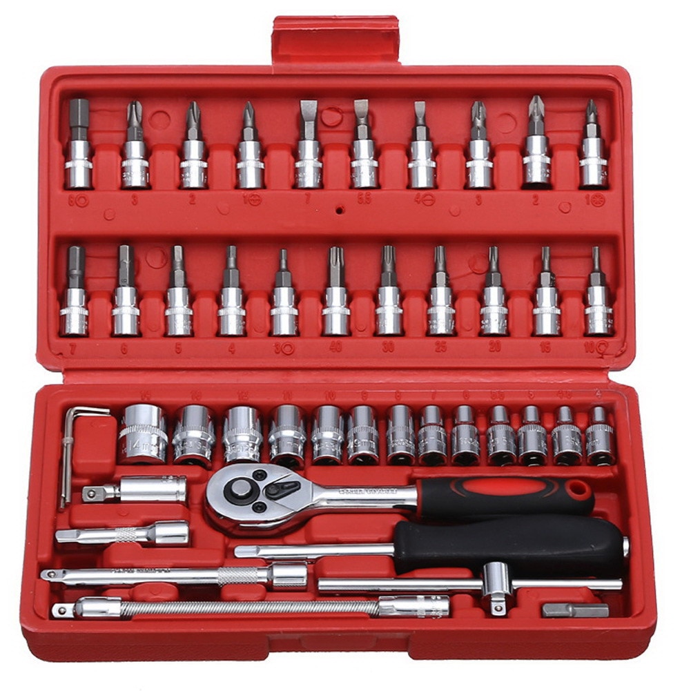 46pcs Socket Ratchet Car Repair Tool Wrench Set Head Ratchet Pawl Socket Spanner Screwdriver Auto Repairing Tool Set: B