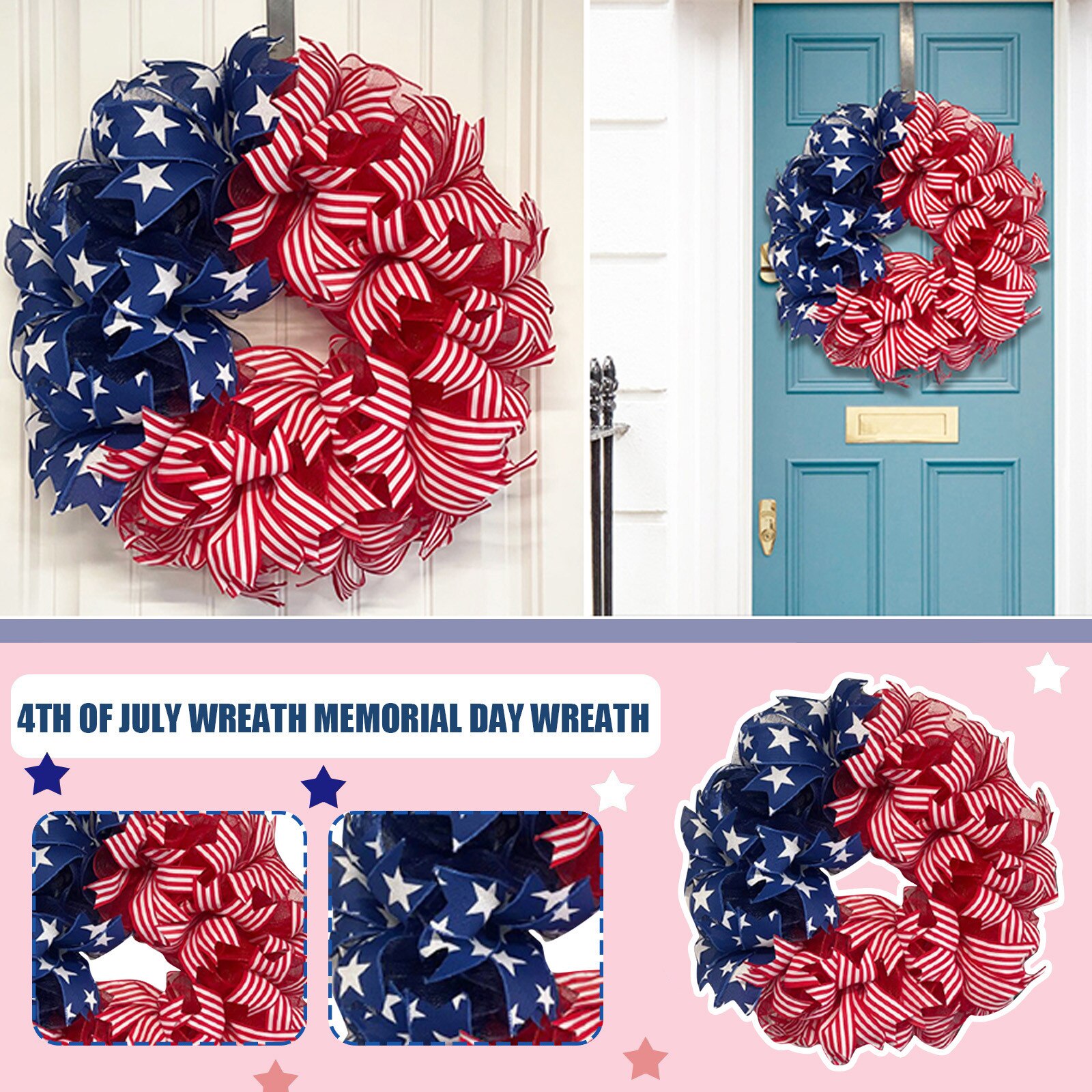 4th Of July Wreath Memorial Day Wreath Patriotic Wreath For Front Door Patriotic Decorations Independence Day 4th 2022