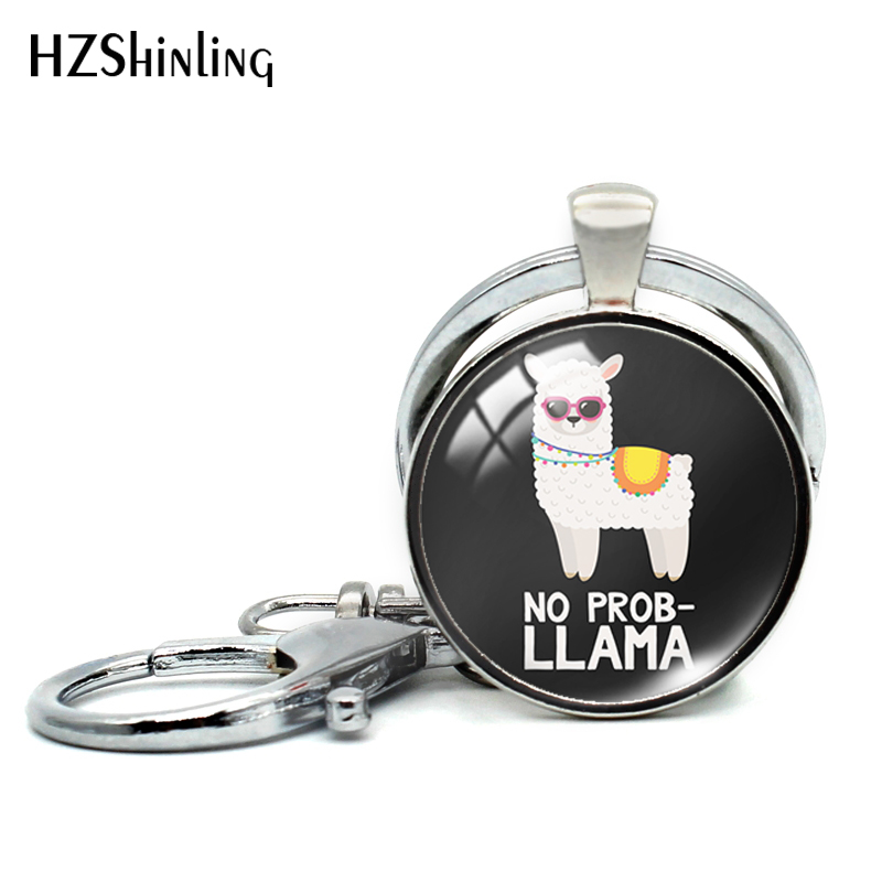 Alpakka uten problem lama nøkkelring glass cabochon nøkkelringer morsom alpakka nøkkelring rundt fotosmykke: Hvit