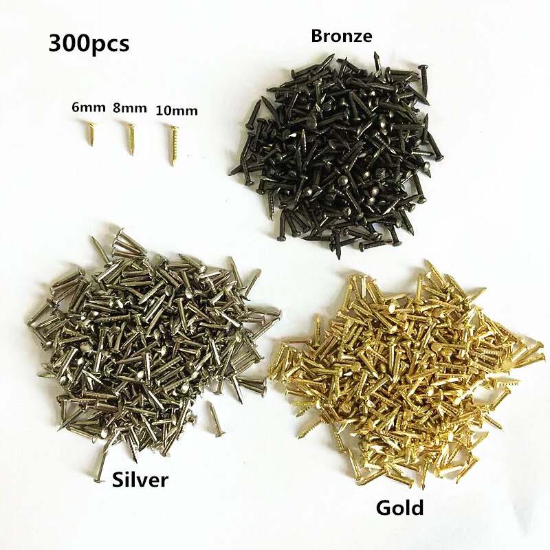 Tornillos de cabeza redonda para decoración de muebles, accesorios de sujeción, dorados, plateados, Bronz, Mini modelo de clavo, 6mm, 8mm, 10mm, 300 Uds.