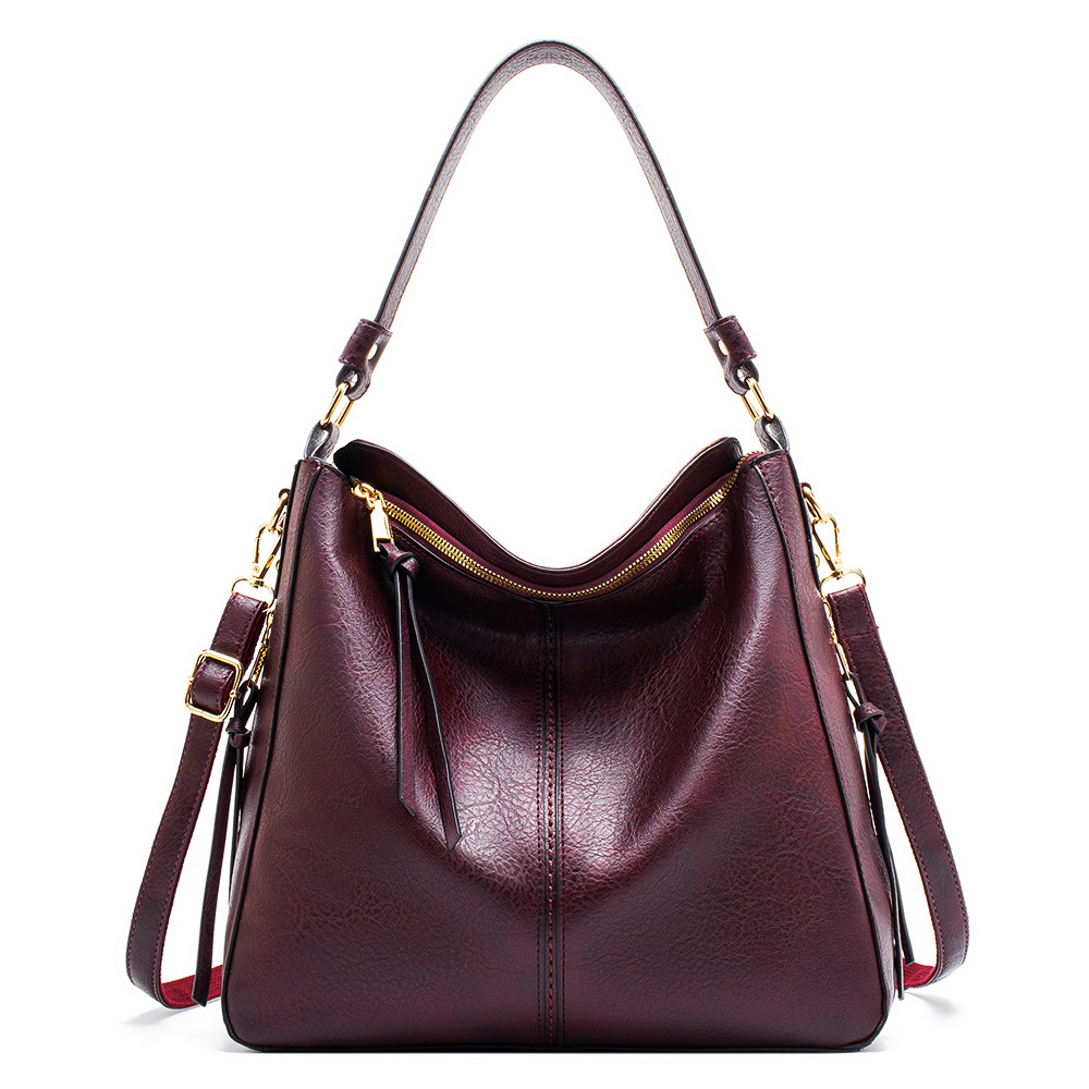 Luxus Handtaschen Frauen Taschen Faux Leder Taschen Für Frauen Hobos Europa Umhängetasche Damen Vintage Große Tragetaschen: Burgunderrot