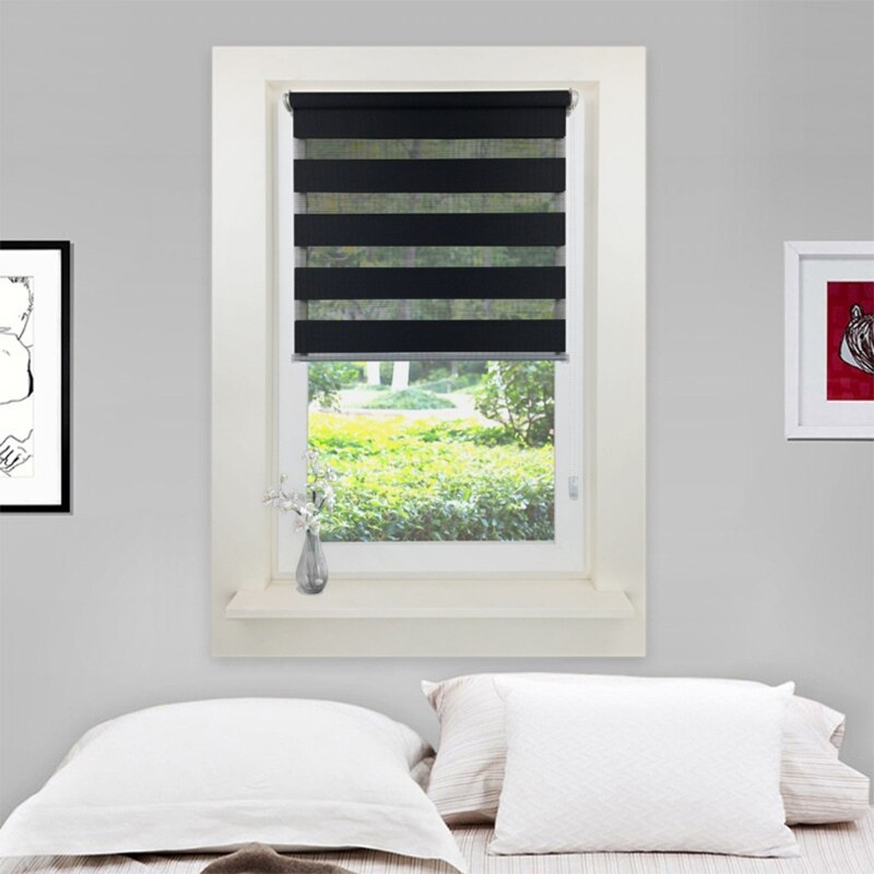 Day and Night Zebra Roller Blind Double Translucent or Blackout Vision Curtains for Window and Door with Install Accessories