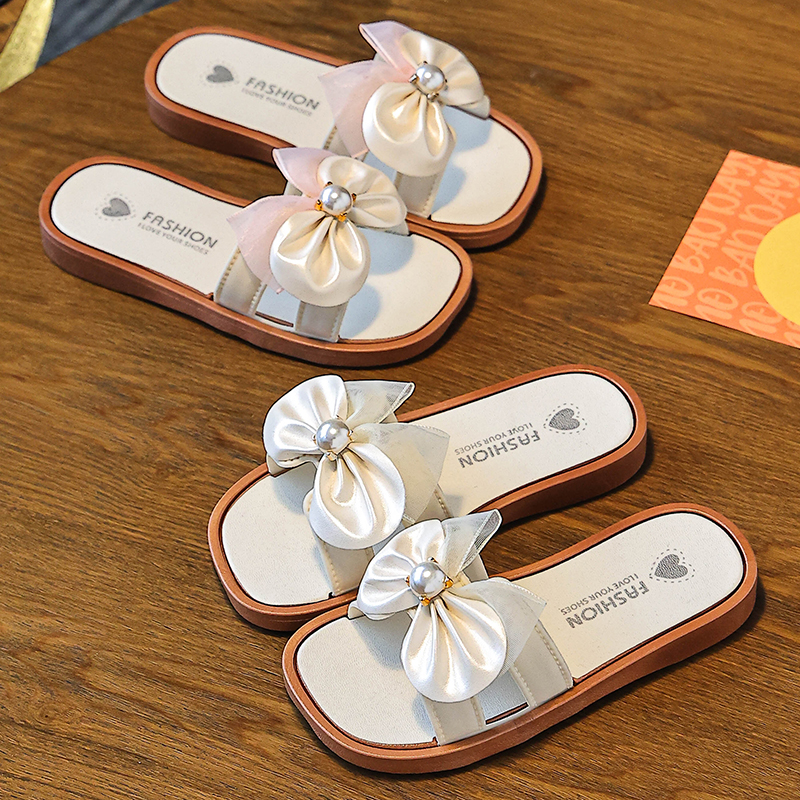 mesh pearl butterfly casual spring and summer slippers for girls, indoor and outdoor beach exposed toe comfortable sandals