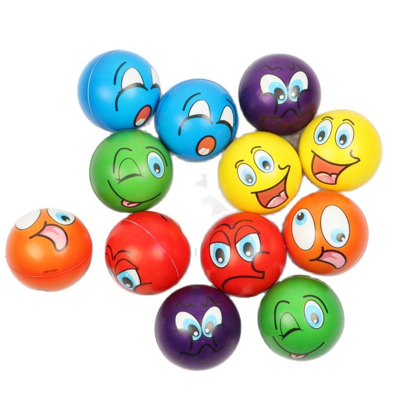 Stress boll relief tecknad smiley face pu skum bollar anti stress leksaker för barn pojkar flickor 63mm 12 st