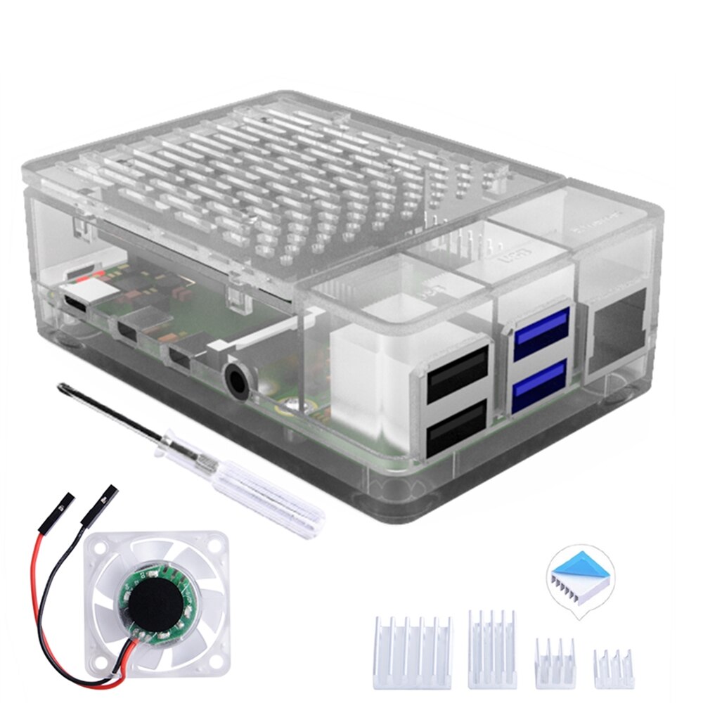 ! ABS Black / White / Clear Case Cover Enclosure Box + Heatsinks + Cooling Fan 5V 3A for Raspberry Pi 4B Pi 4 Model B: Clear