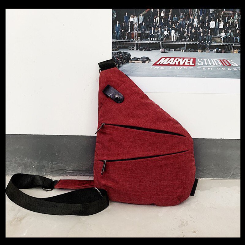 Mannen Reizen Zakelijke Fino Tas Inbraakpreventie Schoudertas Holster Anti Diefstal Beveiliging Band Digitale Opslag Borst Zak ZF10097: Wine red Left