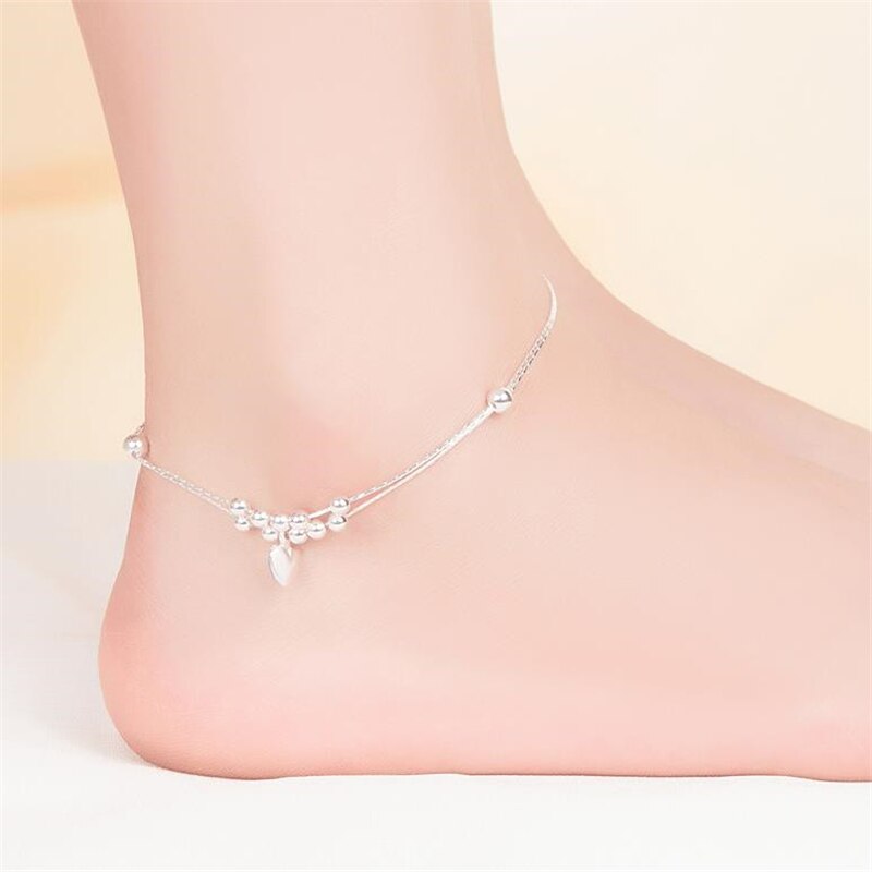 KOFSAC – Bracelet de cheville en argent Sterling 925 pour femmes, bijou de plage, romantique, amour, cœur, chaîne de pied, , été