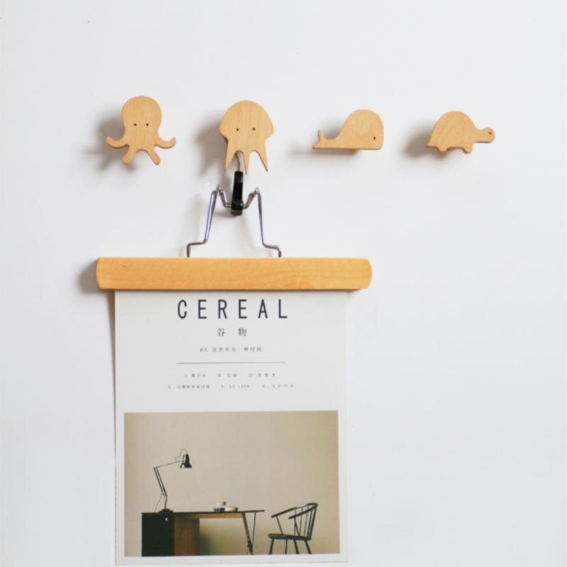 Nordic Style Wood Animal Hook Natural Oak Cute Cartoon Home Decor Door Wall Hook Key Holder Multi Function Modern Storage Hanger