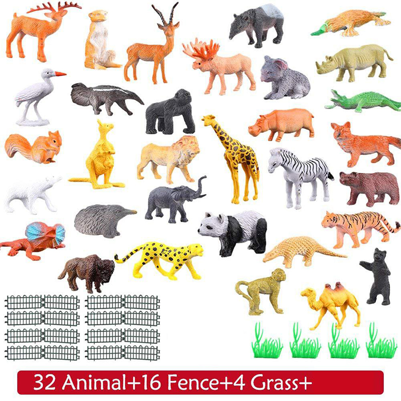 53 pz/set Mini Animal World Zoo modello figura Action Toy Set Cartoon simulazione animale bella plastica collezione giocattolo per bambini