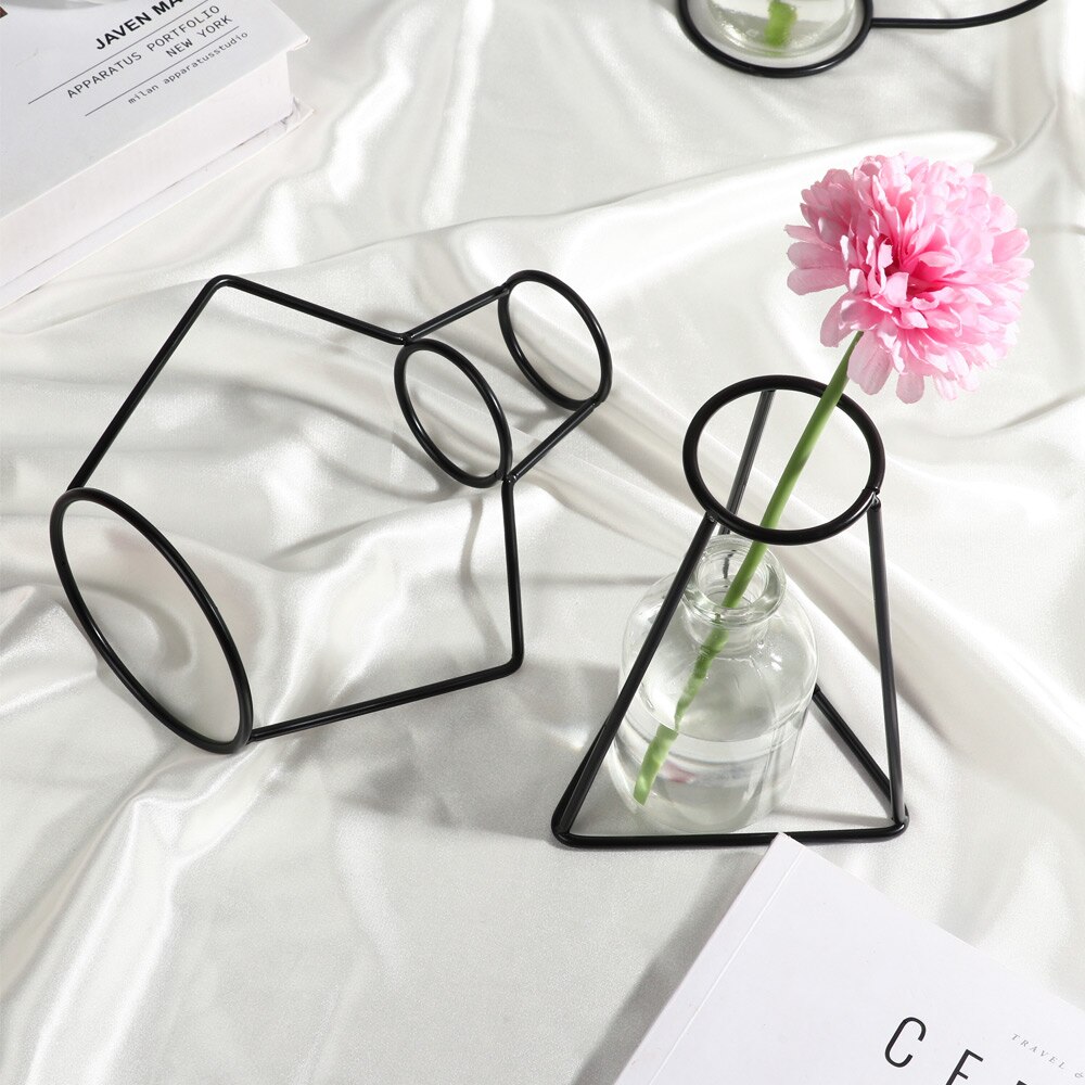 8 Types Nordic Style Iron Line Flower Vase Simple Metal Plant Holder DIY Iron Vase Ornaments Table Iron Vase Rack Home Decor