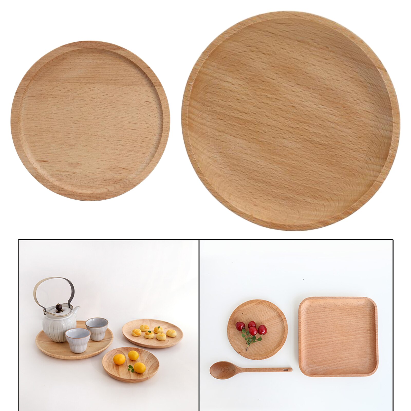 Assiettes à dîner en bois de hêtre, assiettes rondes en bois, faciles à nettoyer et légères