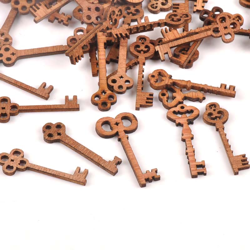 25 stuks willekeurige vintage gemengde sleutels onafgewerkte houten decoratie handwerk houten doe-het-zelf knutselen ornament kunst accessoires 11 x 40mm m0915