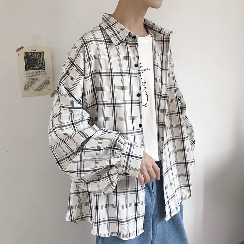 Spring/Summer Korea Preppy Style Handsome Cute Gentle Boy Plaid Shirt Top Warm Sunny Man Vintage Juvenile Casual Shirt