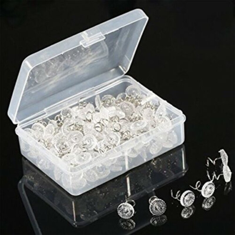 100PCS Clear Heads Twist Pins for Upholstery Slipcovers and Bedskirts Screw Nail Sofa Headliner Repair Loose Drapery Pins Box