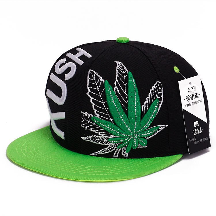 Women Men Vogue Sreet 3D Hemp leaf Embroidery Baseball Caps Maple leaves Chapeu Gorras Casquette snapback Hip Hop hats: black green