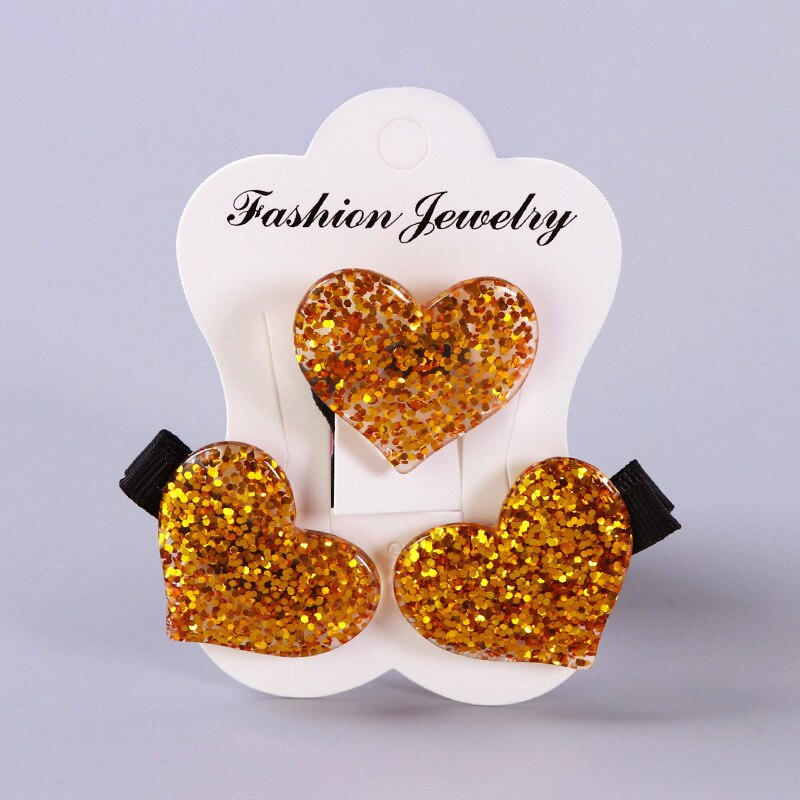 3 unids/set de diadema para niños, banda elástica para el cabello con corazón de amor acrílico, pinzas de seguridad para el cabello, bonito para niñas, accesorios para el cabello para niños: Yellow