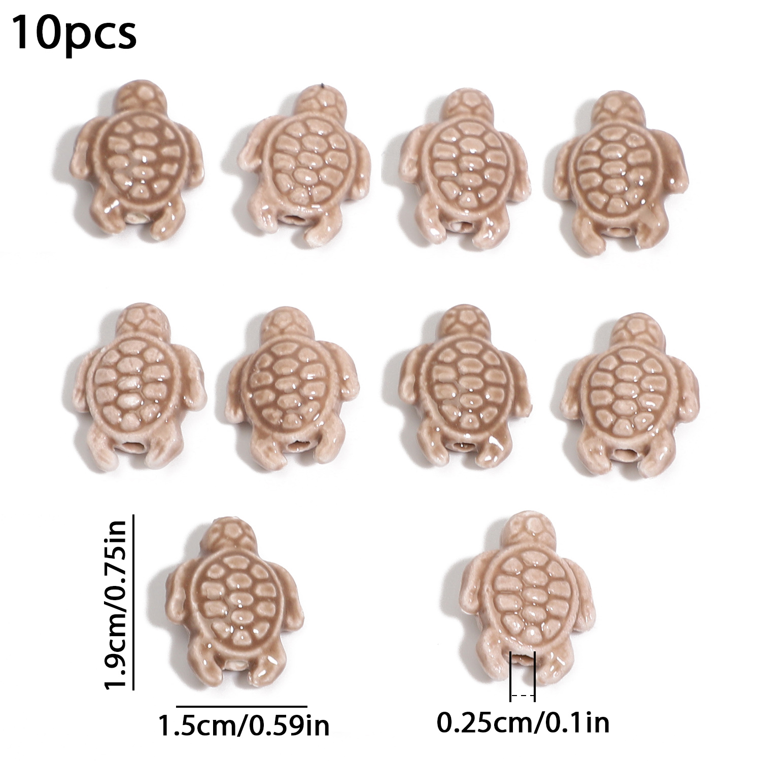 10 Uds. De cuentas coloridas mezcladas de tortuga marina, cuentas espaciadoras de cerámica esmaltadas florales, joyería para hacer DIY, collar, pendiente, pulsera, 19x15mm: Castaño
