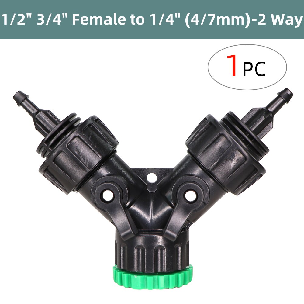 1/2 ''3/4'' 2-IN-1 Weibliche Gewinde zu 1/4'' 3/8'' 1/2'' Barb 2-Weisen 4-weisen Abgeschaltet Stecker Garten Bewässerung Kupplung Adapter: E-1PCS