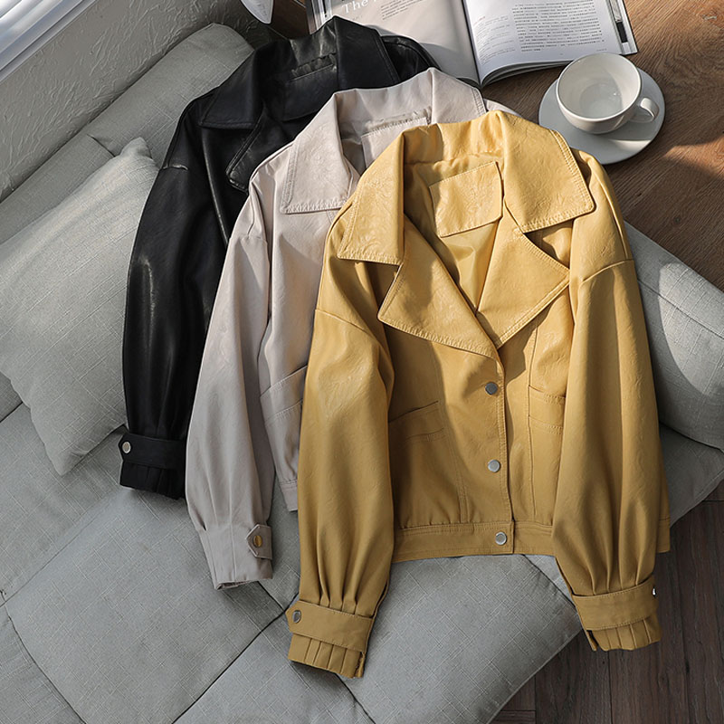 Jesień kobiet Faux skórzana kurtka moda luźna miękka Pu motocykl punkowa skórzana kurtka na wioślarz dla kobiet znosić