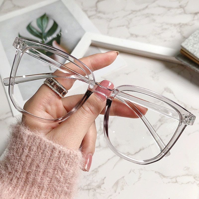 Transparent Computer Glasses Frame Women Men Anti Blue Light square Eyewear Blocking Glasses Optical Spectacle Eyeglass: Grey