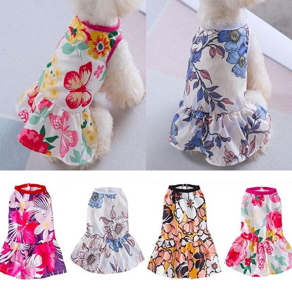 Robe d'été pour animaux de compagnie, imprimé de fleurs, Costume de voyage pour chien et chat, vêtements pour animaux de compagnie