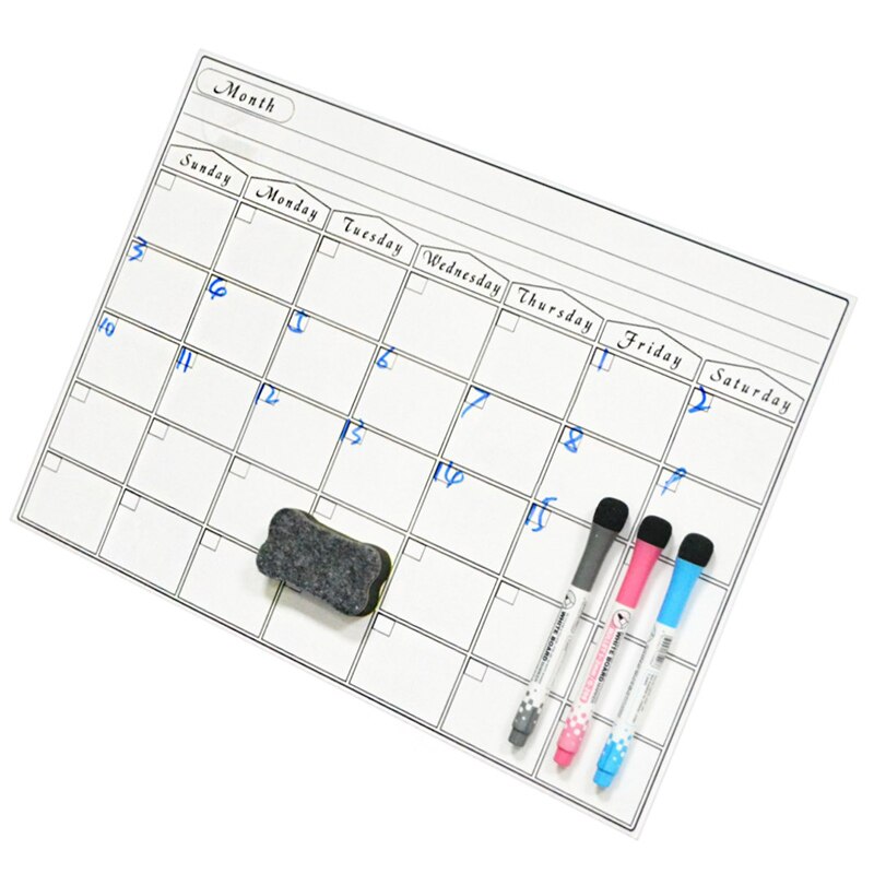 Högkvalitativt magnetiskt kylskåp väggkonst klistermärken kalender månadsvis veckoplanerare white board radering för kök 42 x 30cm