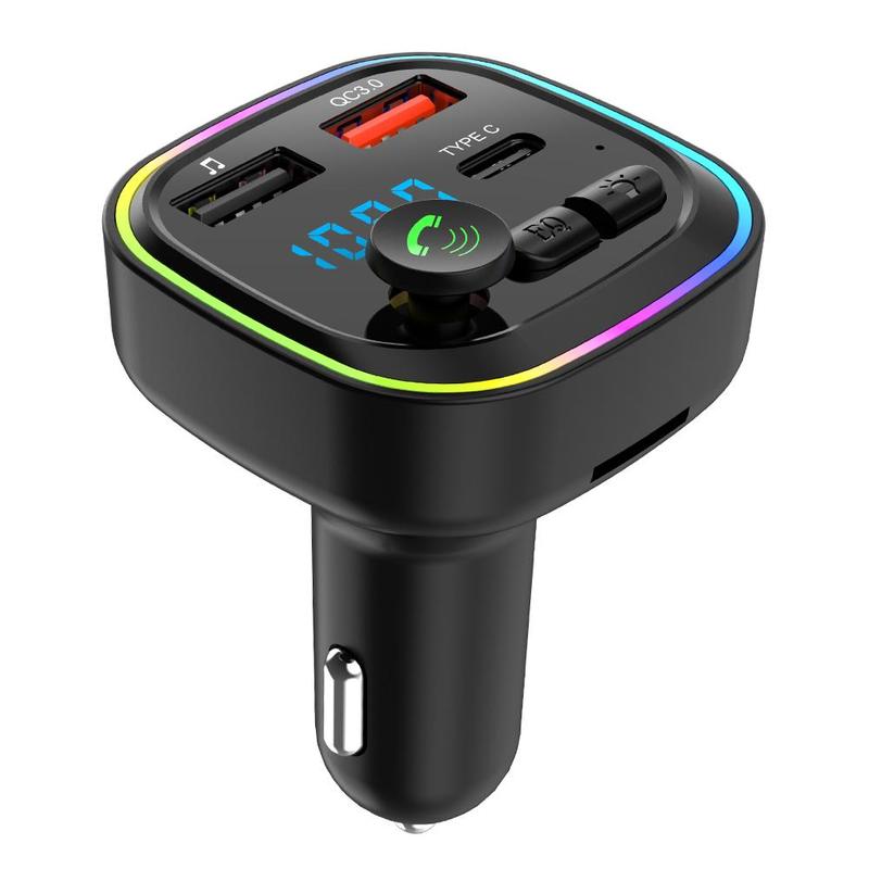Bluetooth 5.0 FM Transmitter Suitable For Car QC3.0 PD 18W Wireless Radio Adapter Music Player Car Kit With Ambient Light
