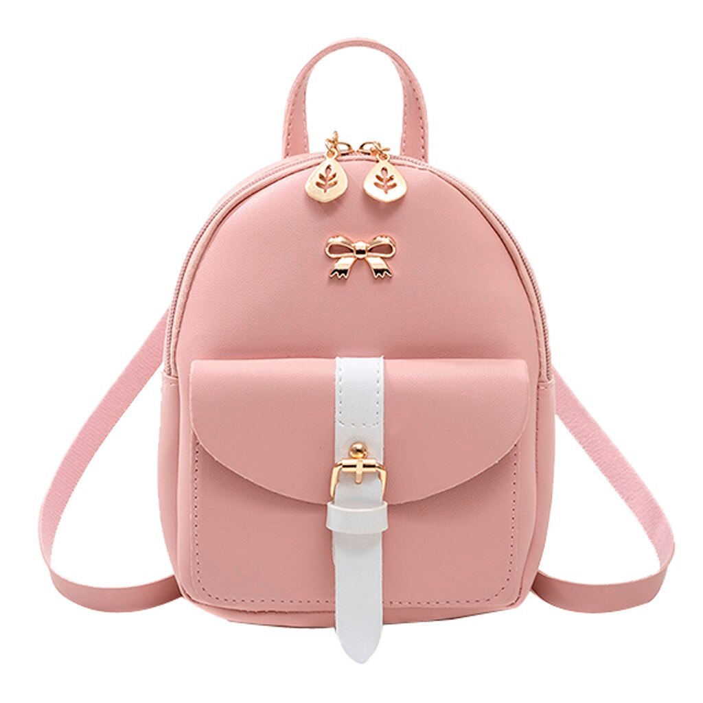 Mini sac à dos sac à bandoulière en cuir synthétique polyuréthane pour femmes pour adolescentes multi-fonction sac à dos femme dames école sac à dos mochila # T1P: Pink
