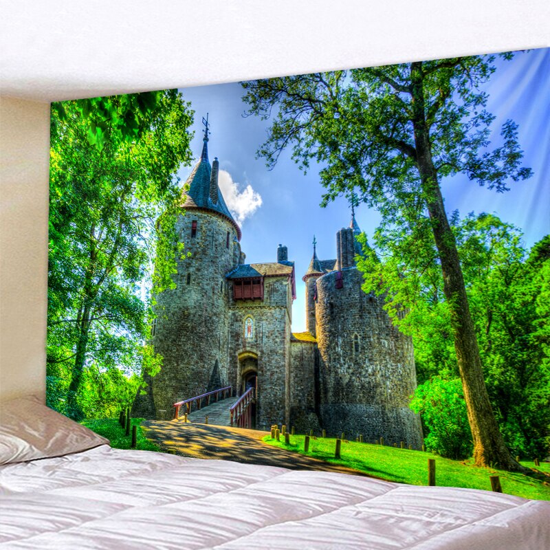 Nature tree tapestry wall hanging forest castle fairytale hippie wall hanging bohemian style home ranch art decoration