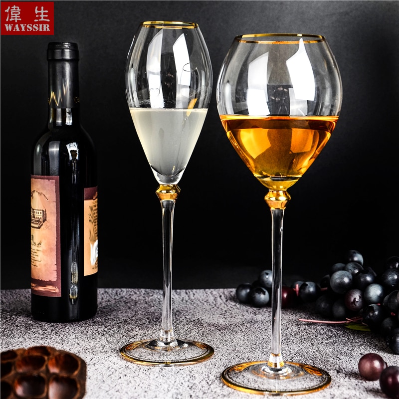 Palatsstil champagne kristallglas kopp bröllop rostningsfest guld linje ädelvin kopp dekoration cocktail dricka