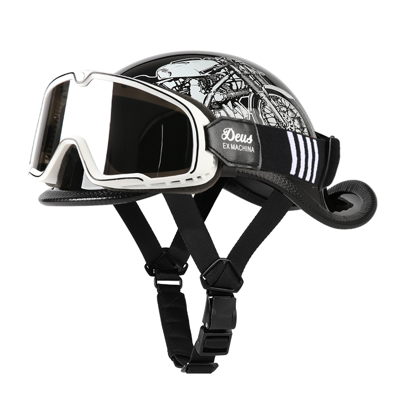 VGV moto demi-casque lunettes incluses véhicule électrique vélo Locomotive pour Cruiser rétro homme femmes scooter rue