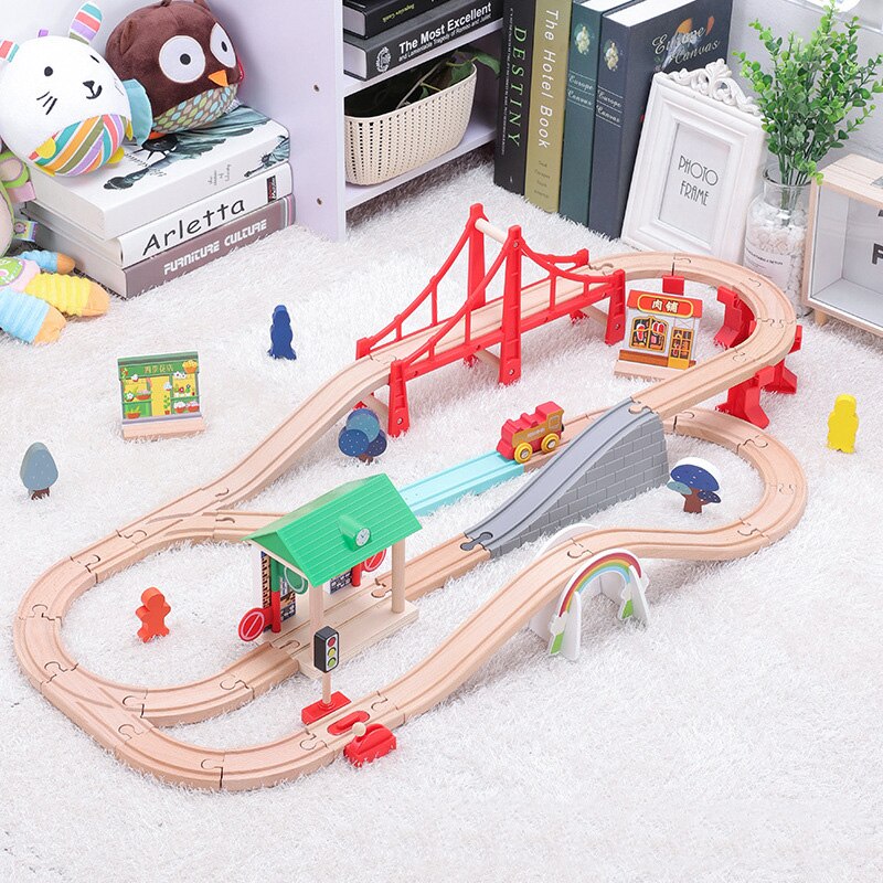 1Set Beech Wood Railway Vehicle Toys Accessories Wooden Track Assembled Educational Toys Fit All Wood Track Biro Toys for Kids