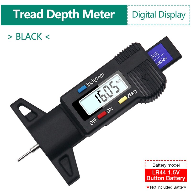Digital Car Tyre Tire Tread Depth Gauge Meter Auto Tire Wear Detection Measuring Tool Caliper Thickness Gauges Monitoring System: Black