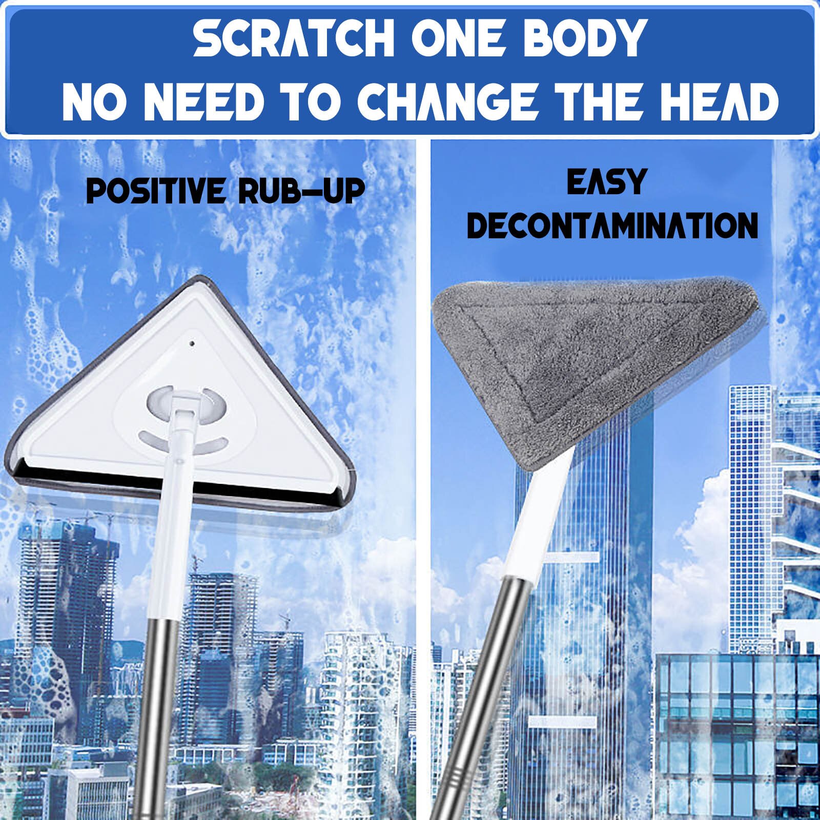 Glass Wiper Cleaning Window Cleaner Long Handle Telescopic Rod Silicone Rotating Head Dry And Wet Mopping Window Cleaner